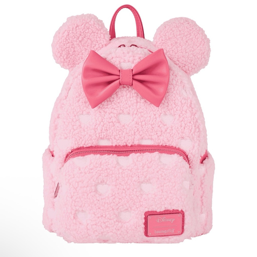 Loungefly Minnie Mouse Exclusive Hearts Strawberry Scented Sherpa Mini Backpack
